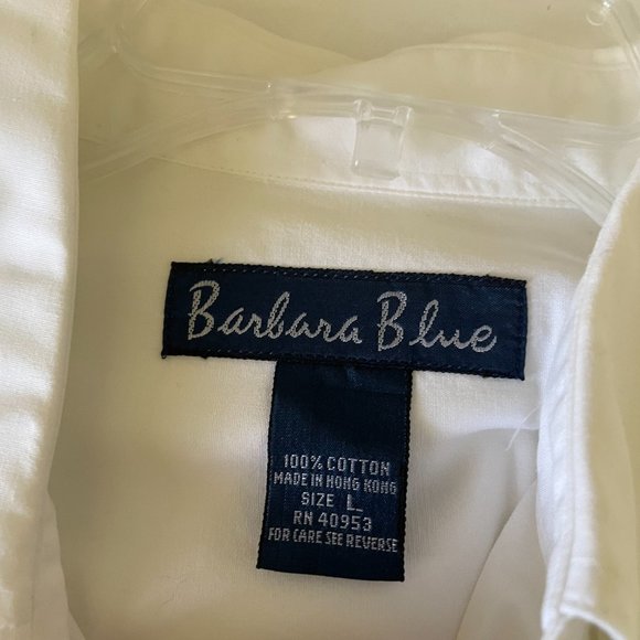 Barbara Blue White Long Sleeve Women Button Up Collared Shirt L Beaded Front - Picture 10 of 11